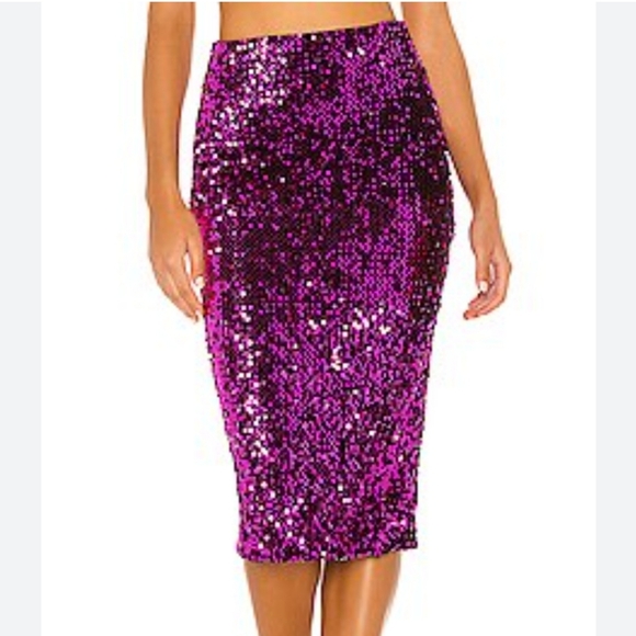 Michael Costello x REVOLVE Nicolette Midi Skirt in Fuchsia Size S Sparkly NYE - Picture 3 of 10